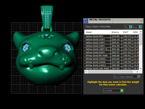 Luxury Diamond Hippo Head Gold Pendant 3D Model