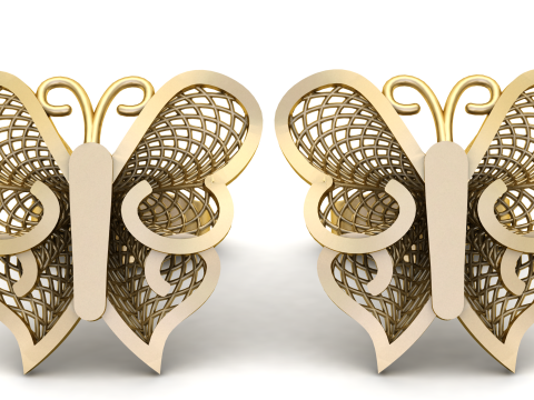 Elegante filigrane Schmetterlings-Ohrstecker aus Gold 3D Modell