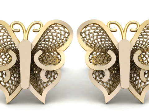 エレガントなフィリグリー バタフライ ゴールド スタッド ピアス 3Dモデル