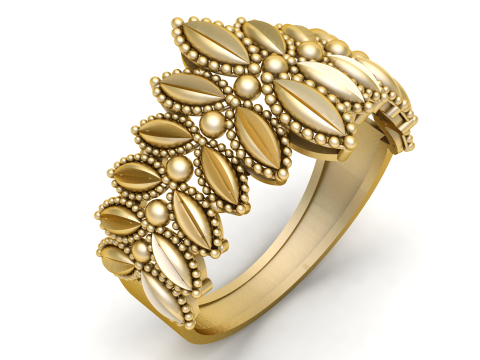 K&ouml;niglicher goldener Bandring mit Blumenmuster und Perlen 3D Modell