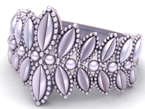 K&ouml;niglicher goldener Bandring mit Blumenmuster und Perlen 3D Modell