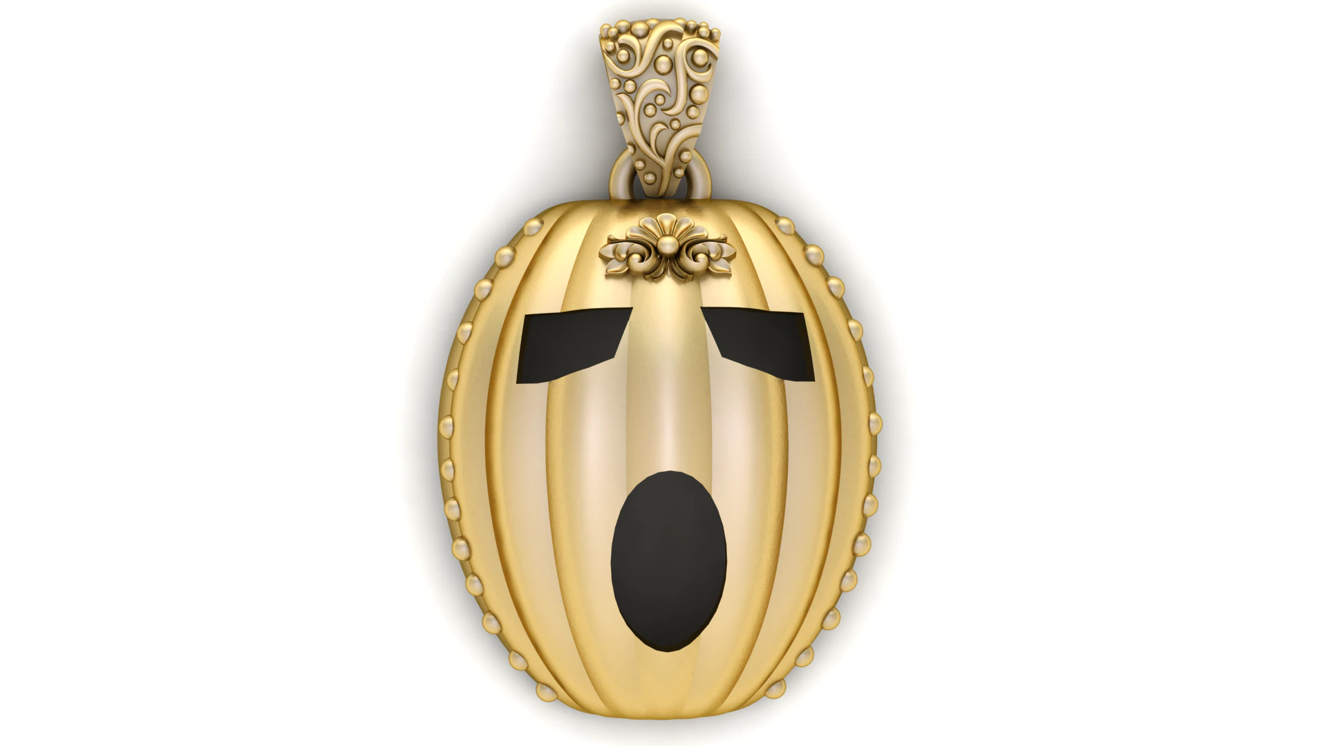 Golden Pumpkin Face Pendant Luxury Halloween Statement Charm 3D Model .c4d .max .obj .3ds .fbx .stl .blend 