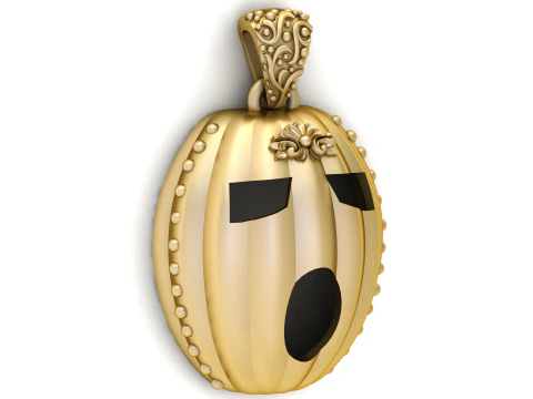 Golden Pumpkin Face Pendant Luxury Halloween Statement Charm 3D Model
