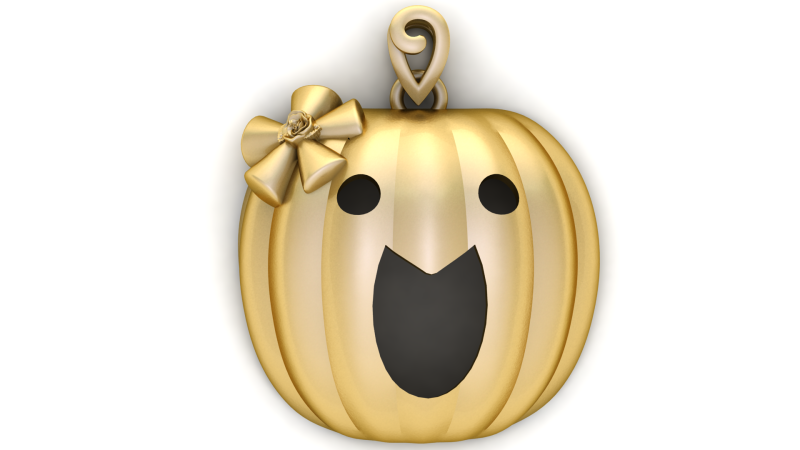 Cute Golden Pumpkin Charm Smiling Halloween Pendant 3D Model .c4d .max .obj .3ds .fbx .stl .blend