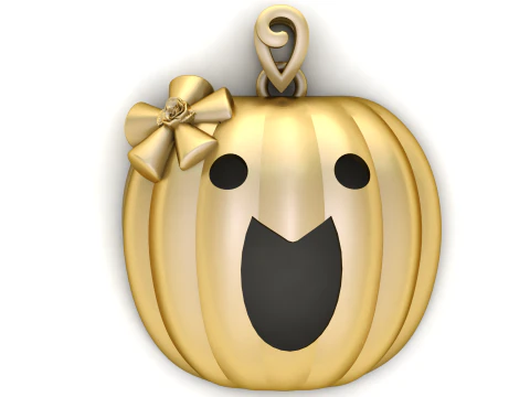 Симпатичная золотая подвеска в виде тыквы с улыбкой на Хэллоуин 3D Модель