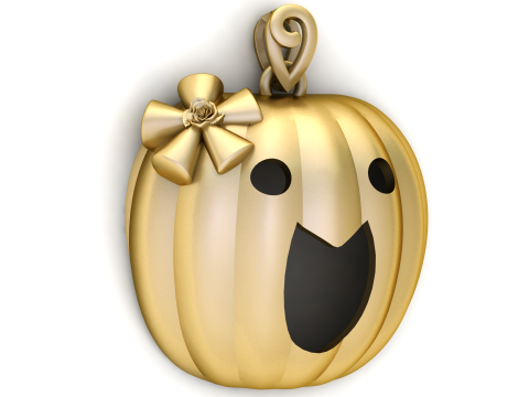 Cute Golden Pumpkin Charm Smiling Halloween Pendant 3D Model