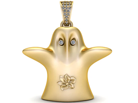 Ciondolo fantasma dorato di lusso con ciondolo occhio di diamante per Halloween Modello 3D