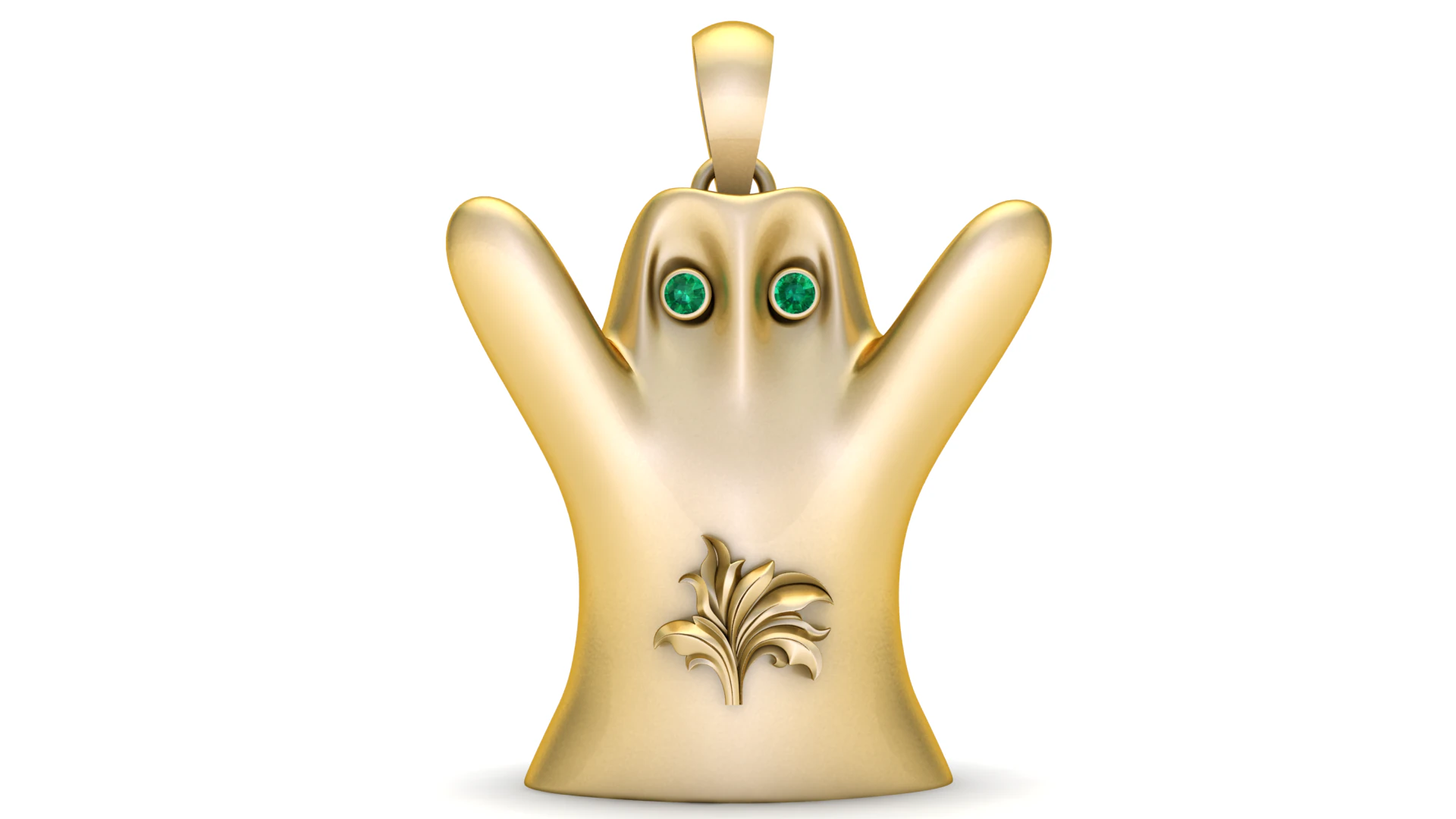 Luxury Golden Ghost Pendant Emerald-Eye Halloween Charm 3D Model .c4d .max .obj .3ds .fbx .stl .blend 