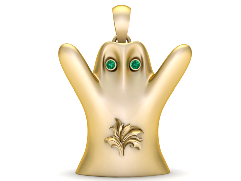 Luxuriöser Halloween-Charm mit goldenem Geister-Anhänger und Smaragdauge 3D Modell