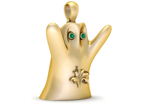 Luxury Golden Ghost Pendant Emerald-Eye Halloween Charm 3D Model