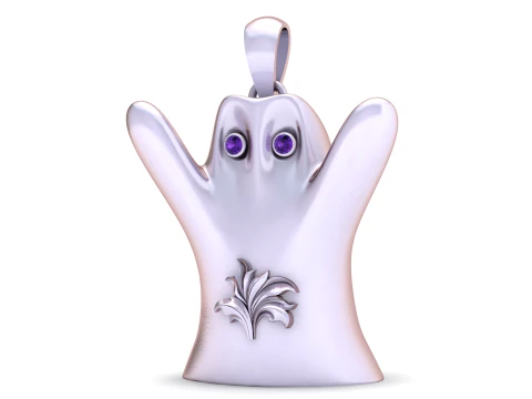 Luxury Golden Ghost Pendant Emerald-Eye Halloween Charm 3D Model