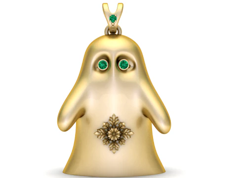 Elegancki wisiorek-duch z kwiatowym grawerem w szmaragdowych kamieniach Model 3D