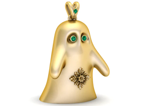 Elegant Ghost Pendant with Emerald Stones Floral Engraving 3D Model