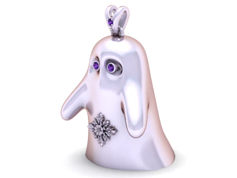 Elegant Ghost Pendant with Emerald Stones Floral Engraving 3D Model