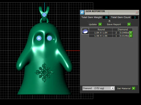 Elegant Ghost Pendant with Emerald Stones Floral Engraving 3D Model