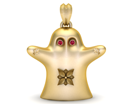 Gold-Geisteranhänger mit Rubinaugen-Blumenstern-Detail 3D Modell