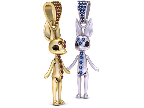 Himmlischer Hasenpuppen-Anhänger, luxuriöser Designer-Charakter-Charm 3D Druckmodell