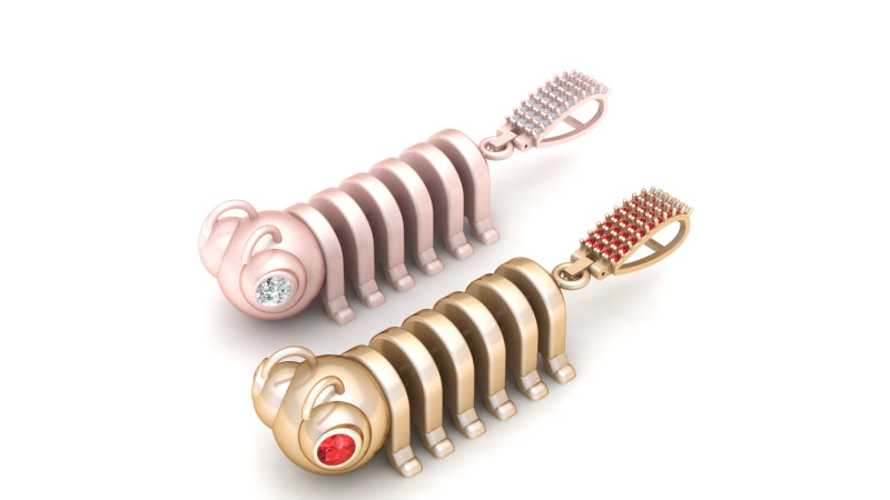 Luxury Caterpillar Diamond Pendant 3D Printable Cute Insect Jewelry Design 3D Print Model .c4d .max .obj .3ds .fbx .stl .blend 