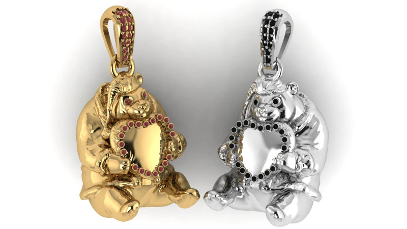 Modello di gioielli stampabile in 3D con ciondolo Halo di orsacchiotto di lusso Modello di stampa 3D .c4d .max .obj .3ds .fbx .stl .blend