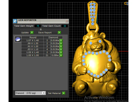 Modello di gioielli stampabile in 3D con ciondolo Halo di orsacchiotto di lusso Modello di stampa 3D