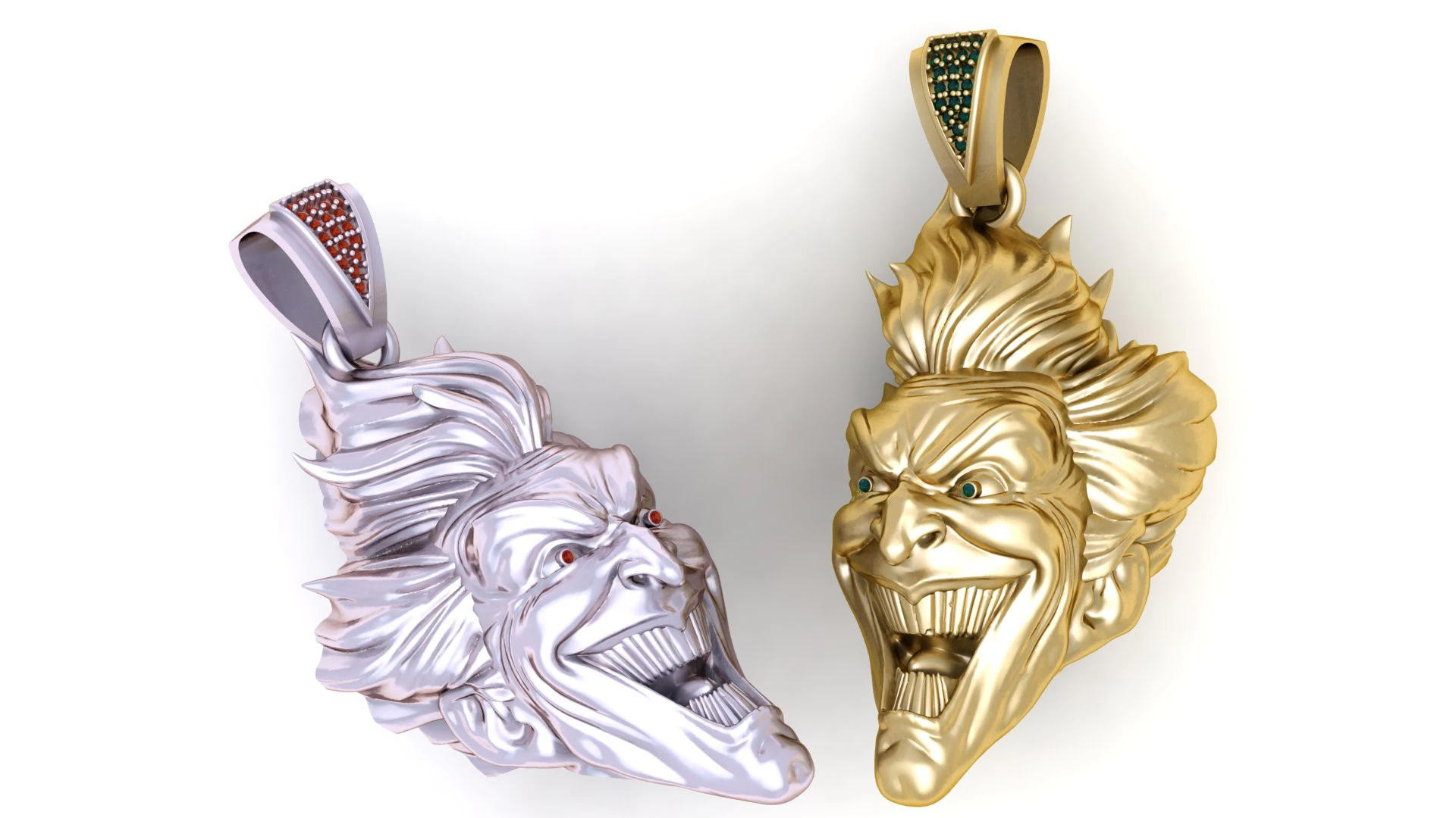 Collana con testa di lusso ispirata al Joker con ciondolo maniacale Laugh Villain in 3D Modello di stampa 3D .c4d .max .obj .3ds .fbx .stl .blend 