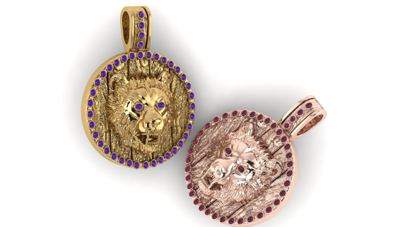 Majestic Roaring Bear Medallion Pendant 3D Printable Gem 3D Print Model .c4d .max .obj .3ds .fbx .stl .blend