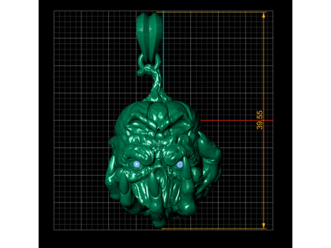 Gold Pumpkin Skull Pendant with Green Gemstone Eyes 3D Model