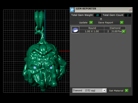 Gold Pumpkin Skull Pendant with Green Gemstone Eyes 3D Model