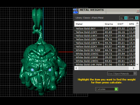 Gold Pumpkin Skull Pendant with Green Gemstone Eyes 3D Model