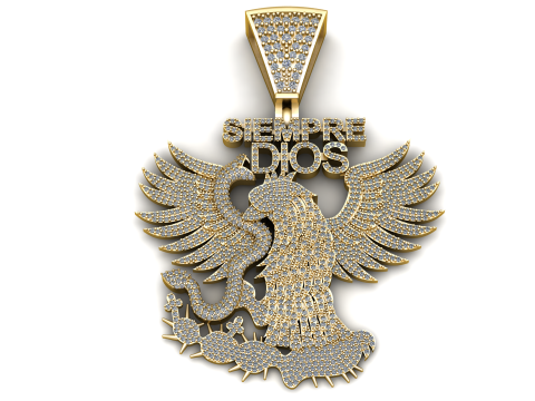 Siempre Dios Iced Out Eagle-Anhänger, luxuriöser Hip-Hop-Diamant-Charm 3D Modell