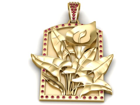 Luxuriöser Goldanhänger mit Calla-Lilien-Rubinrahmen 3D Modell