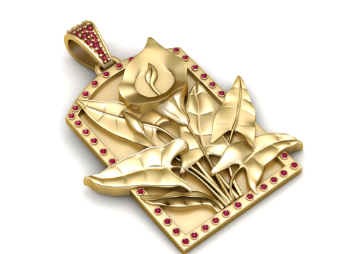 Luxuri&ouml;ser Goldanh&auml;nger mit Calla-Lilien-Rubinrahmen 3D Modell