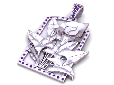 Luxuri&ouml;ser Goldanh&auml;nger mit Calla-Lilien-Rubinrahmen 3D Modell