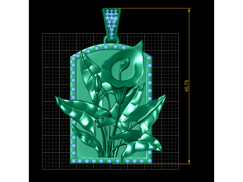 Luxuri&ouml;ser Goldanh&auml;nger mit Calla-Lilien-Rubinrahmen 3D Modell