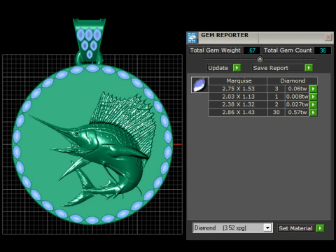奢华金旗鱼奖章吊坠带祖母绿光环 3D 模型