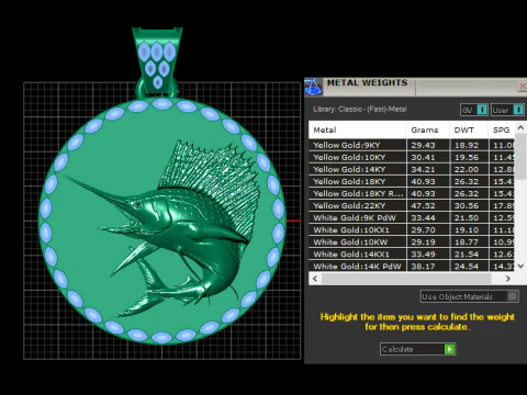 奢华金旗鱼奖章吊坠带祖母绿光环 3D 模型