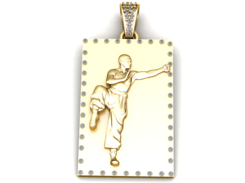 Modello stampabile 3D con ciondolo in oro Shaolin Kung Fu Fighter Modello 3D