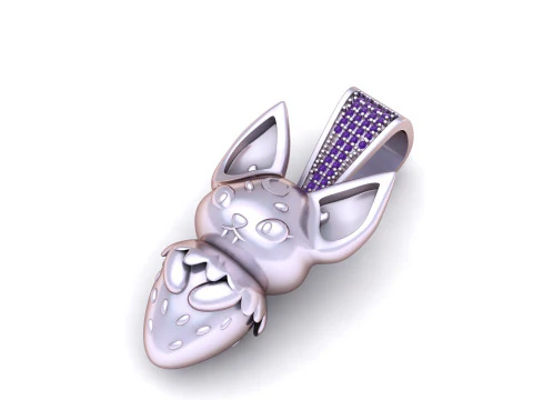 Cute Bunny Strawberry Pendant 3D Print Model