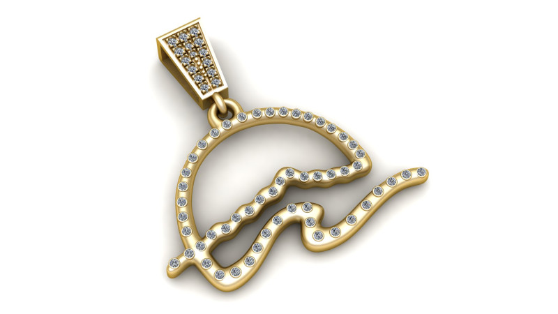 钻石文字首字母吊坠 3D 打印模型 .c4d .max .obj .3ds .fbx .stl .blend 