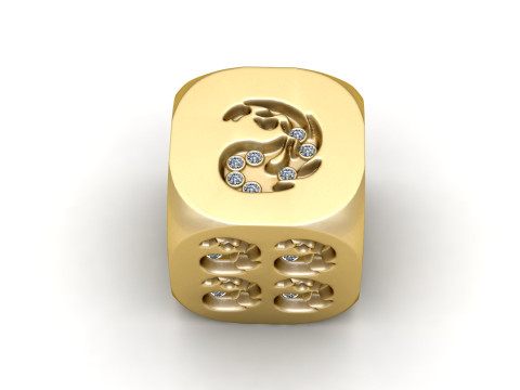 Luxuriöser Gold-Würfel-Charm mit Diamant-Löwen-Emblem 3D Druckmodell