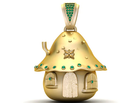 Liontin Rumah Peri Zamrud Mewah Model Cetak 3D