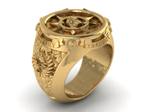 Anillo de sello de calavera con br&uacute;jula mas&oacute;nica Modelo de impresión 3D