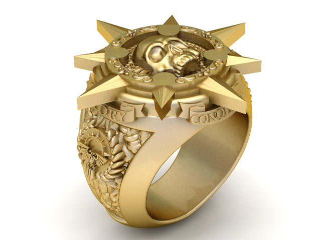 Кольцо-печатка с черепом и солнечными лучами 3D Принт Модель .c4d .max .obj .3ds .fbx .stl .blend 