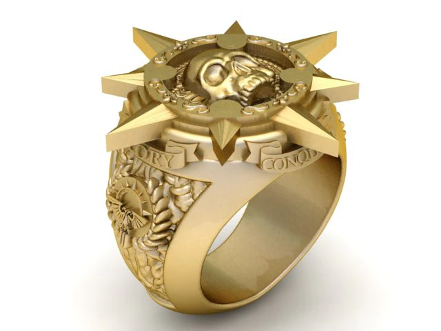 Skull Sunburst Signet Ring 3D Print Model .c4d .max .obj .3ds .fbx .stl .blend 