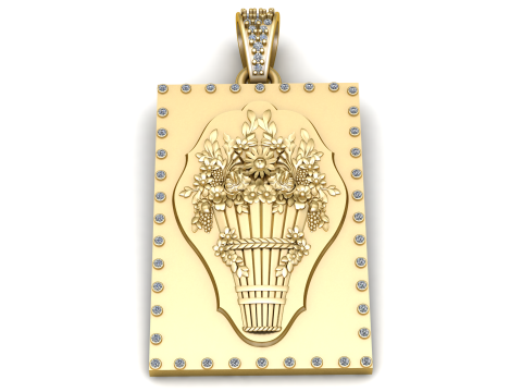 Luxuriöser Blumenkorb-Goldanhänger mit Diamantrand 3D Modell