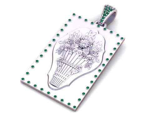 Luxury Floral Basket Gold Pendant with Diamond Border 3D Model