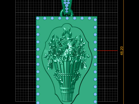 Luxury Floral Basket Gold Pendant with Diamond Border 3D Model