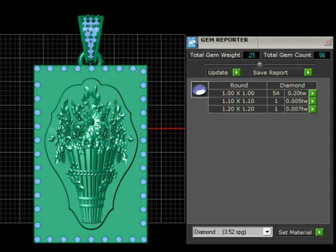 Luxury Floral Basket Gold Pendant with Diamond Border 3D Model