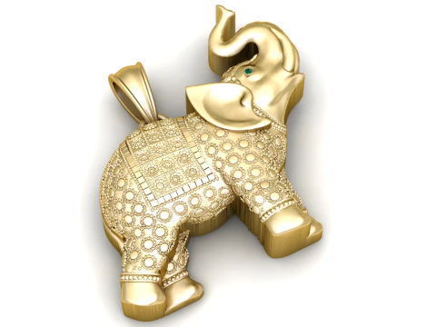 Royal Ornate Elephant Gold Pendant 3D Model