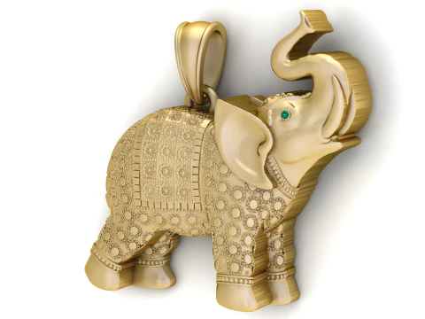 Royal Ornate Elephant Gold Pendant 3D Model